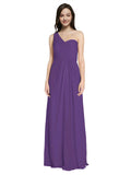 Long A-Line One Shoulder Sweetheart Sleeveless Plum Purple Chiffon Bridesmaid Dress Ida