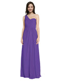 Long A-Line One Shoulder Sweetheart Sleeveless Purple Chiffon Bridesmaid Dress Ida