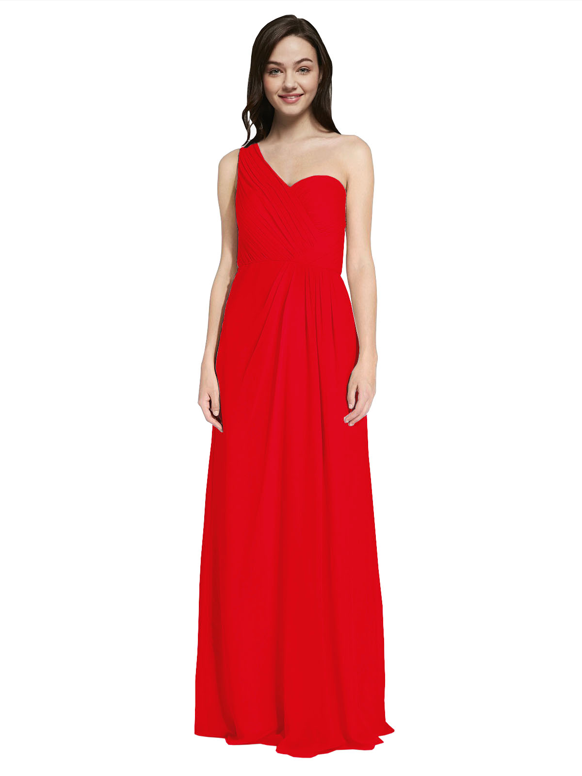 Long A-Line One Shoulder Sweetheart Sleeveless Red Chiffon Bridesmaid Dress Ida