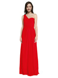 Long A-Line One Shoulder Sweetheart Sleeveless Red Chiffon Bridesmaid Dress Ida