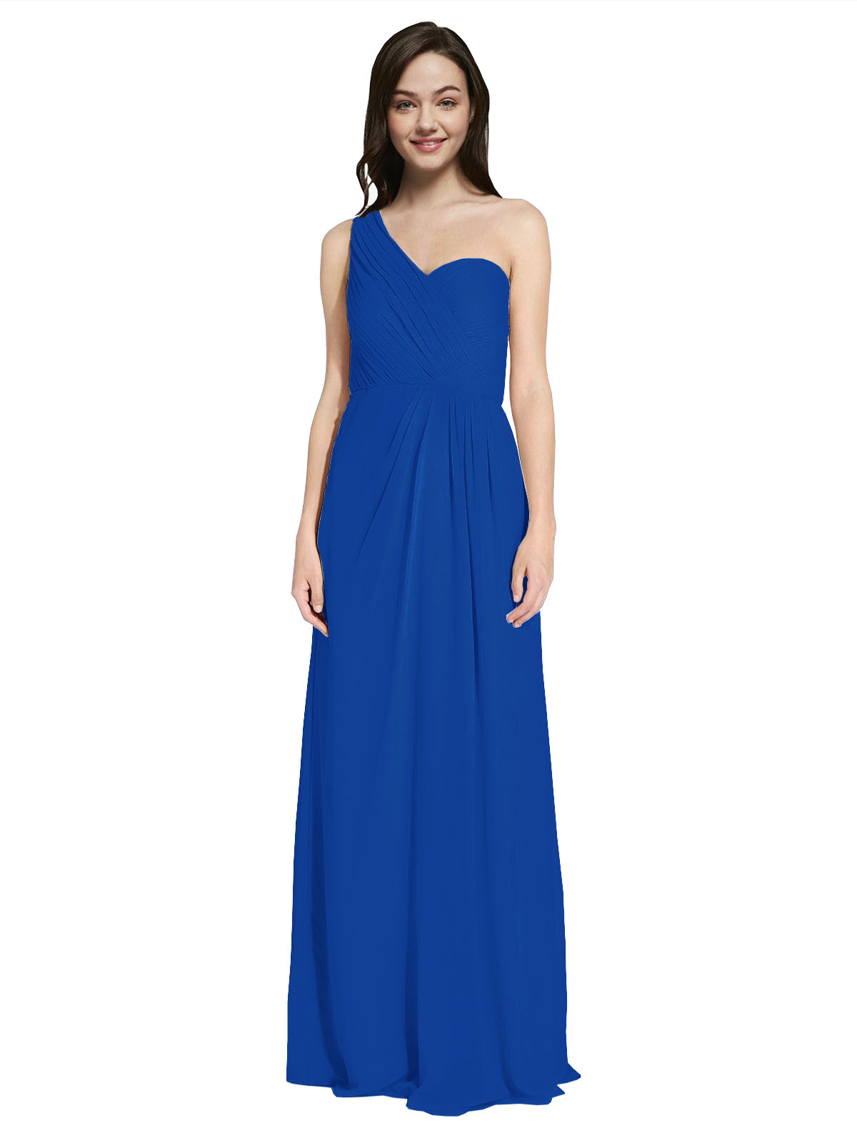 Long A-Line One Shoulder Sweetheart Sleeveless Royal Blue Chiffon Bridesmaid Dress Ida