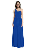 Long A-Line One Shoulder Sweetheart Sleeveless Royal Blue Chiffon Bridesmaid Dress Ida