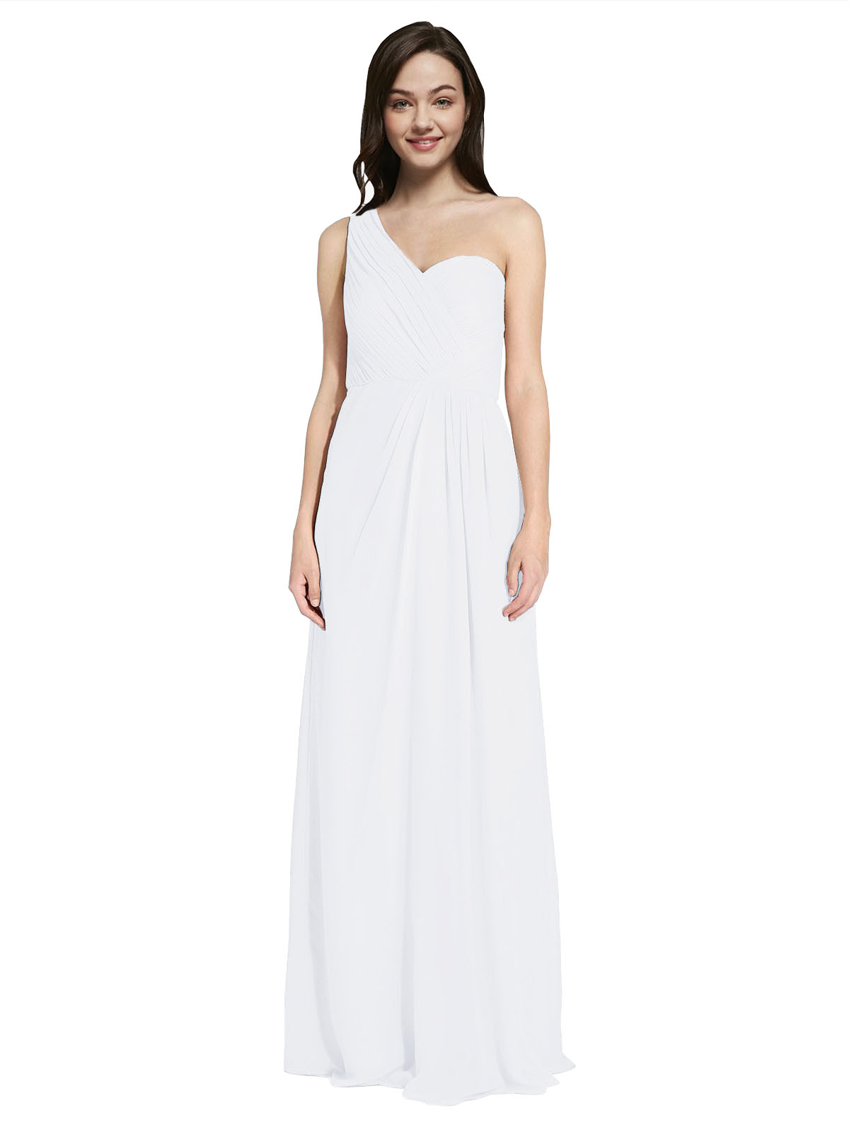 Long A-Line One Shoulder Sweetheart Sleeveless White Chiffon Bridesmaid Dress Ida