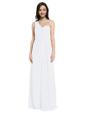 Long A-Line One Shoulder Sweetheart Sleeveless White Chiffon Bridesmaid Dress Ida