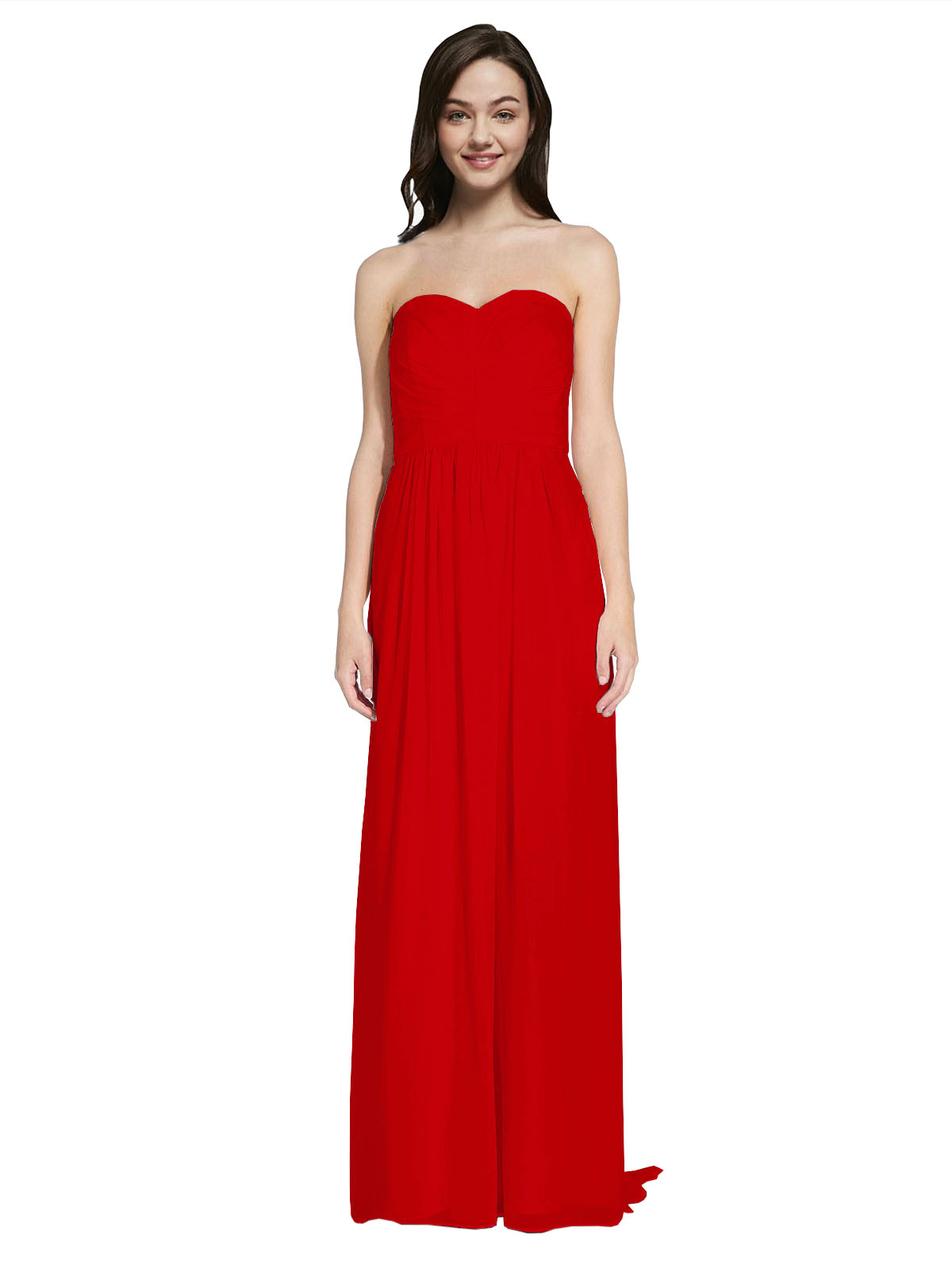 Long A-Line Sweetheart Sleeveless Dark Red Chiffon Bridesmaid Dress Emelie