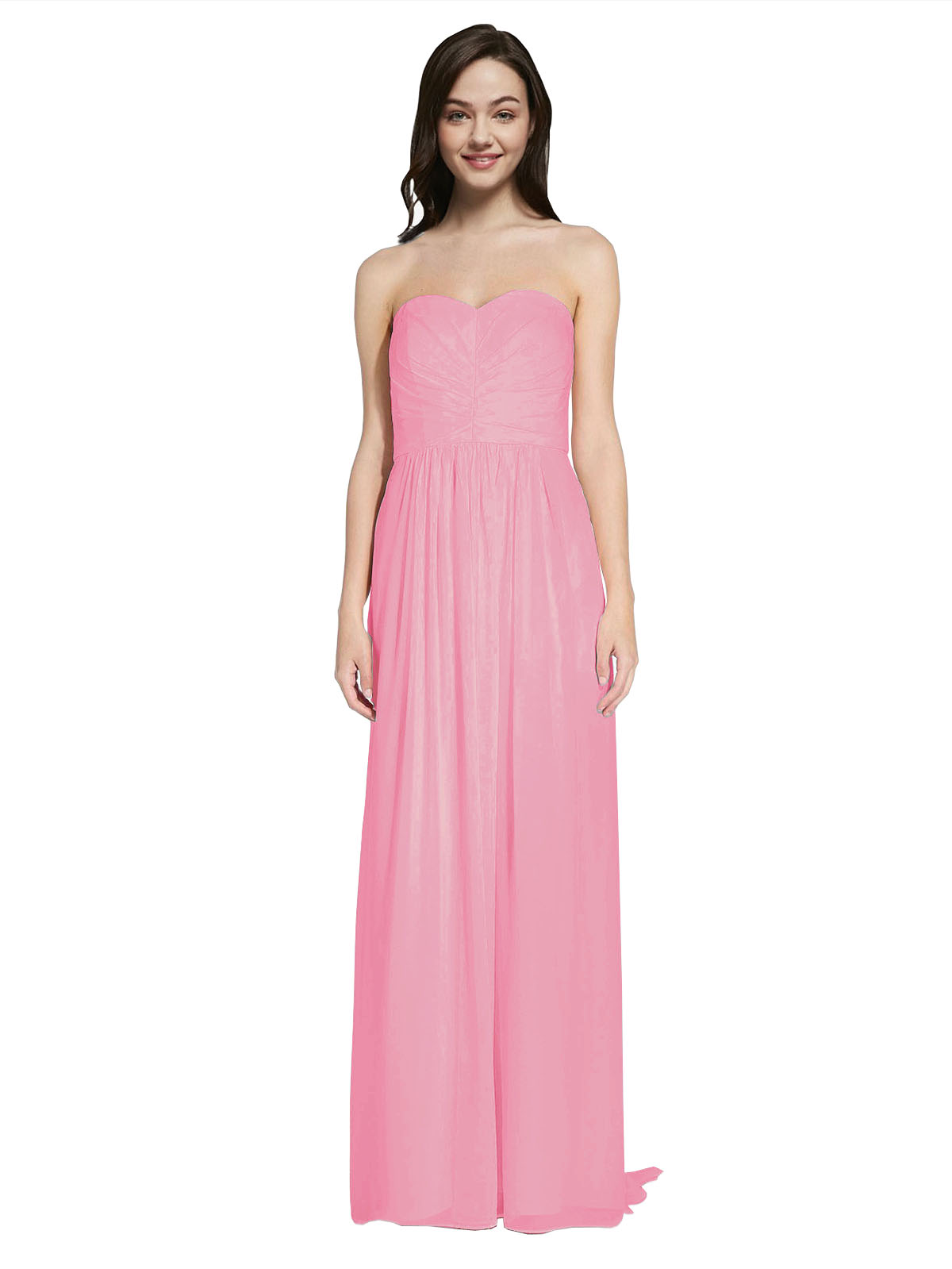Long A-Line Sweetheart Sleeveless Hot Pink Chiffon Bridesmaid Dress Emelie