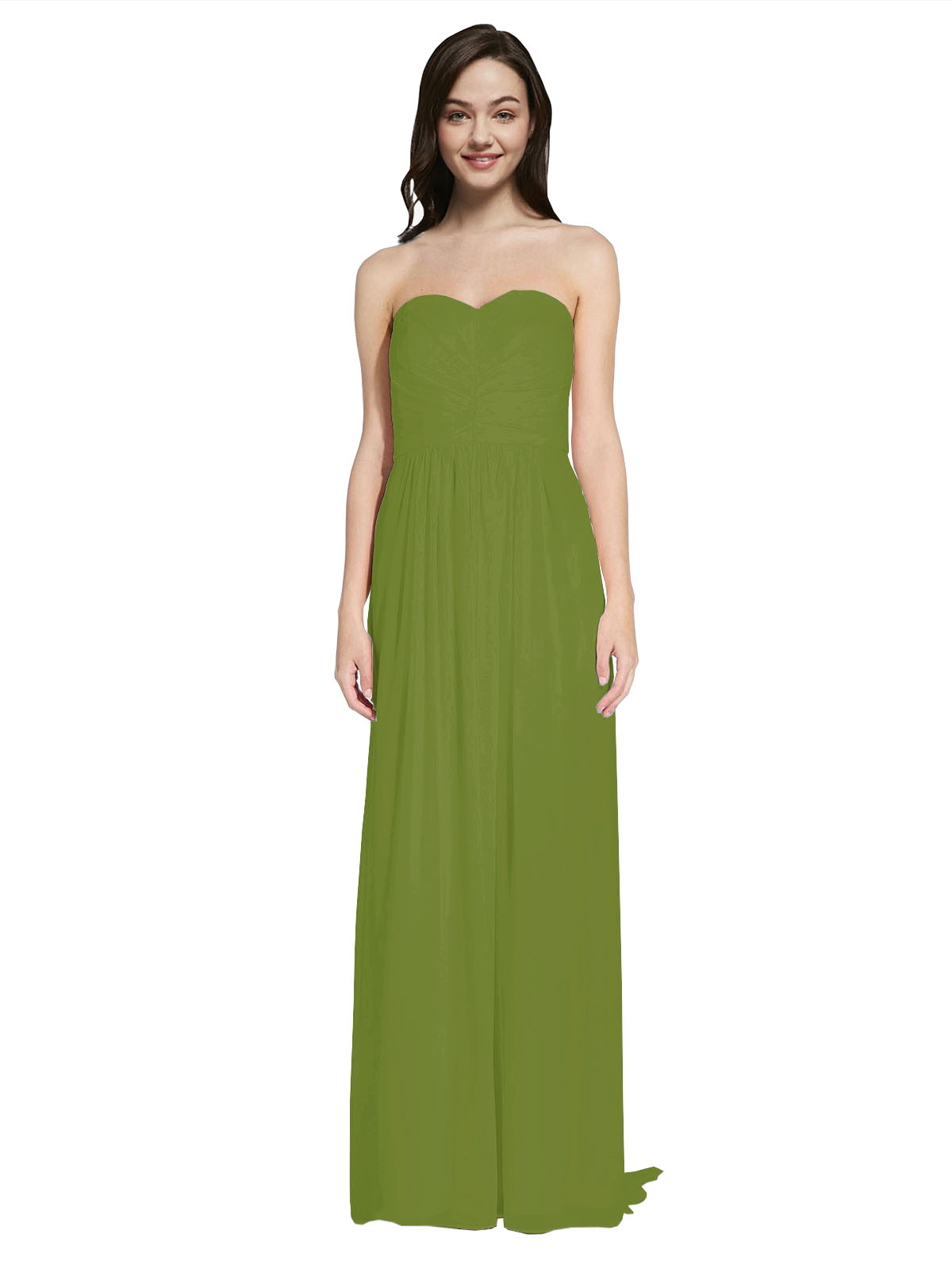 Long A-Line Sweetheart Sleeveless Olive Green Chiffon Bridesmaid Dress Emelie