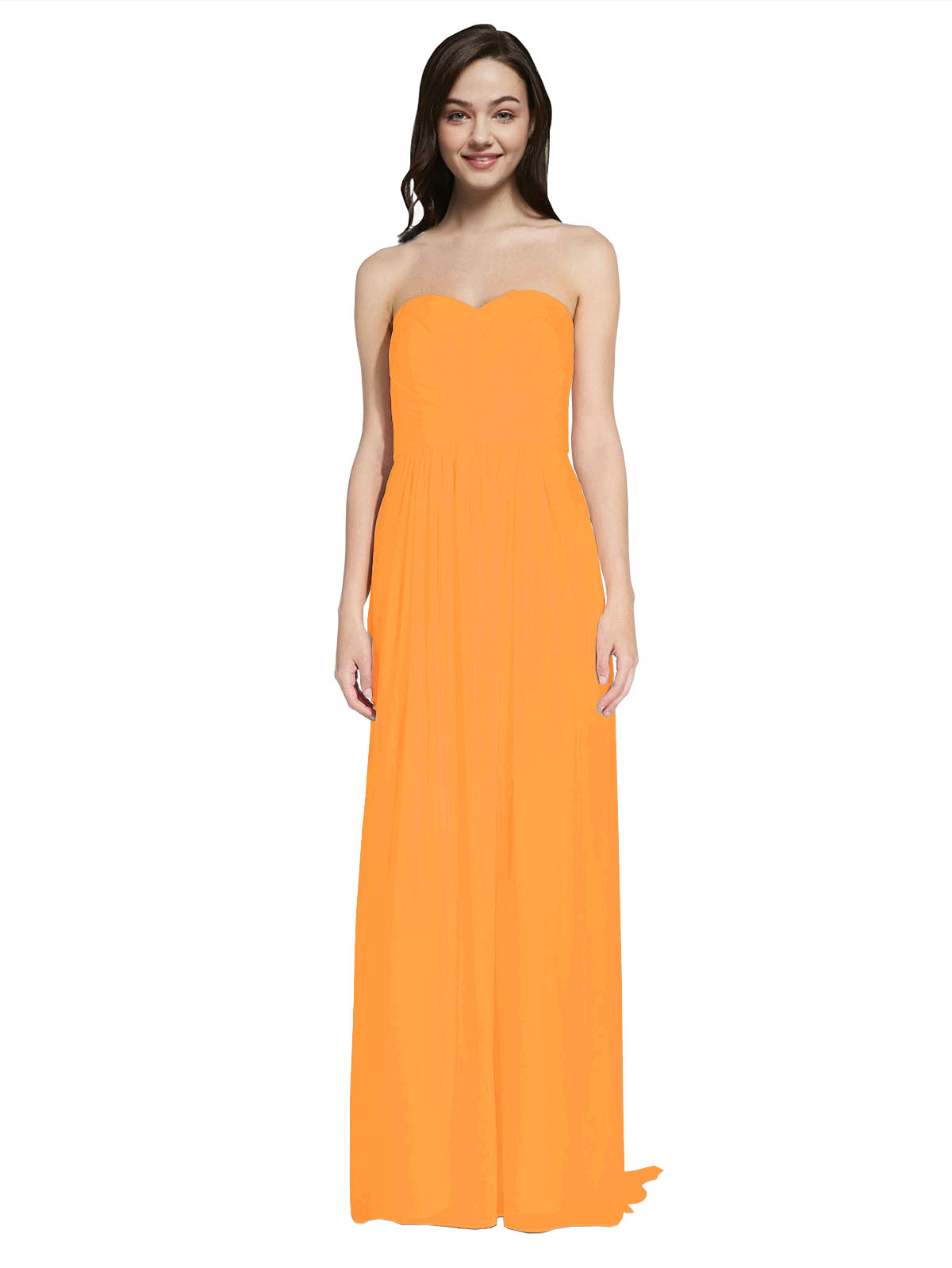 Long A-Line Sweetheart Sleeveless Orange Chiffon Bridesmaid Dress Emelie