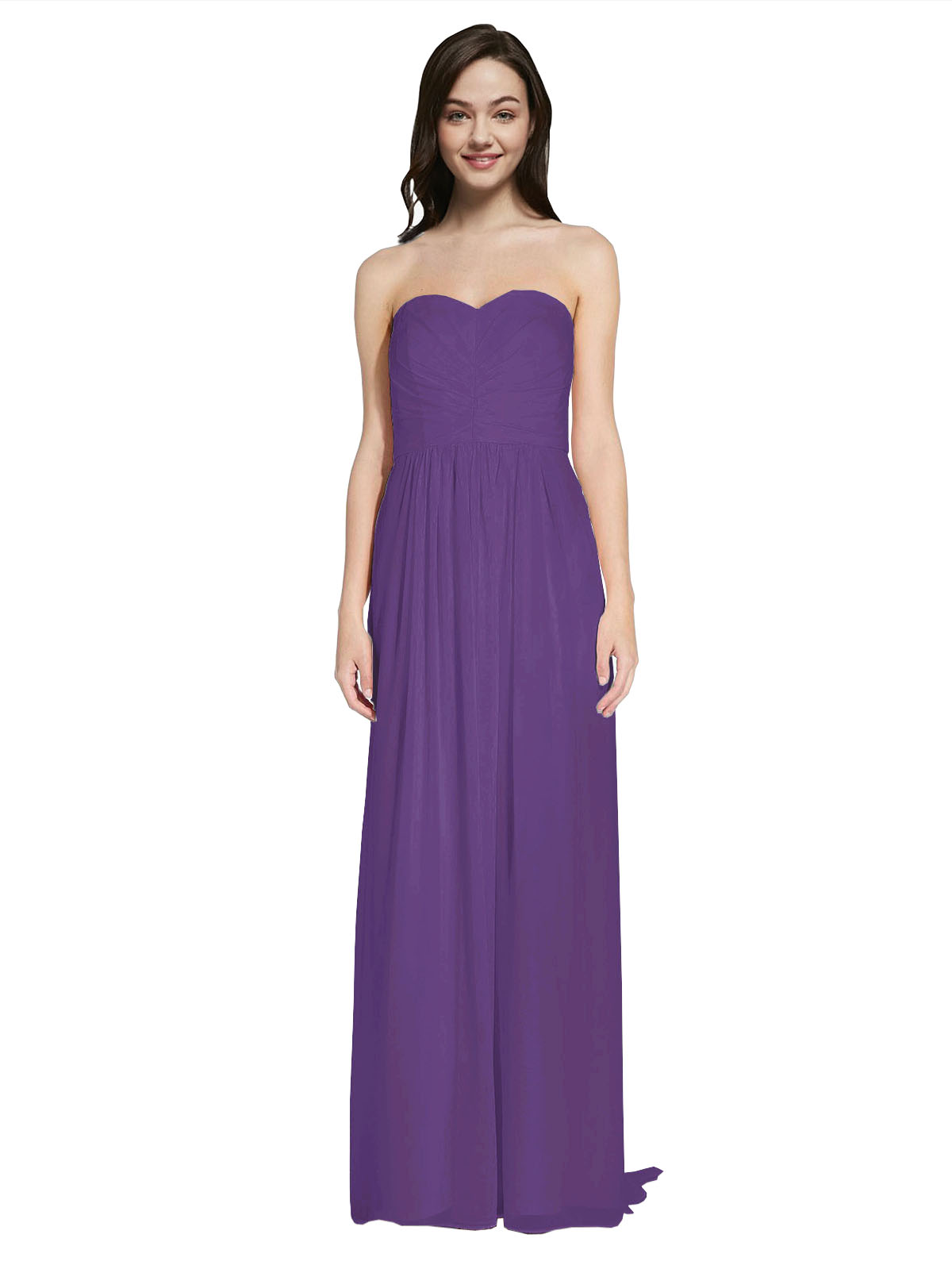 Long A-Line Sweetheart Sleeveless Plum Purple Chiffon Bridesmaid Dress Emelie