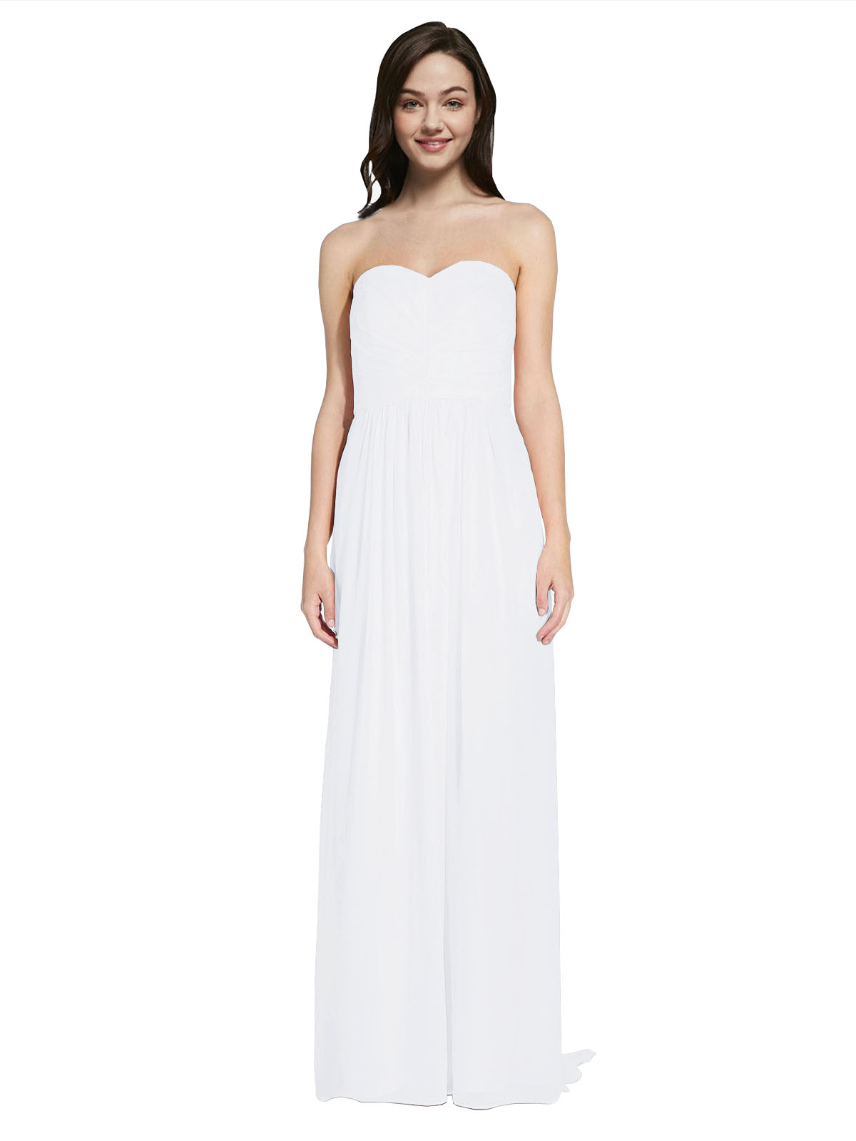 Long A-Line Sweetheart Sleeveless White Chiffon Bridesmaid Dress Emelie