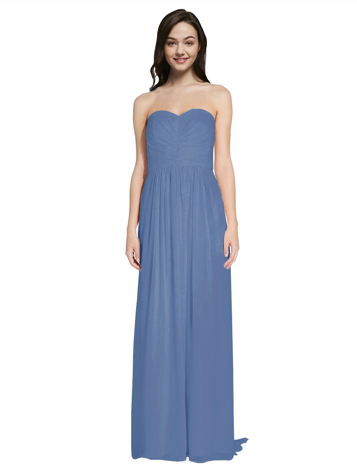 Long A-Line Sweetheart Sleeveless Windsor Blue Chiffon Bridesmaid Dress Emelie
