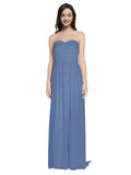 Long A-Line Sweetheart Sleeveless Windsor Blue Chiffon Bridesmaid Dress Emelie