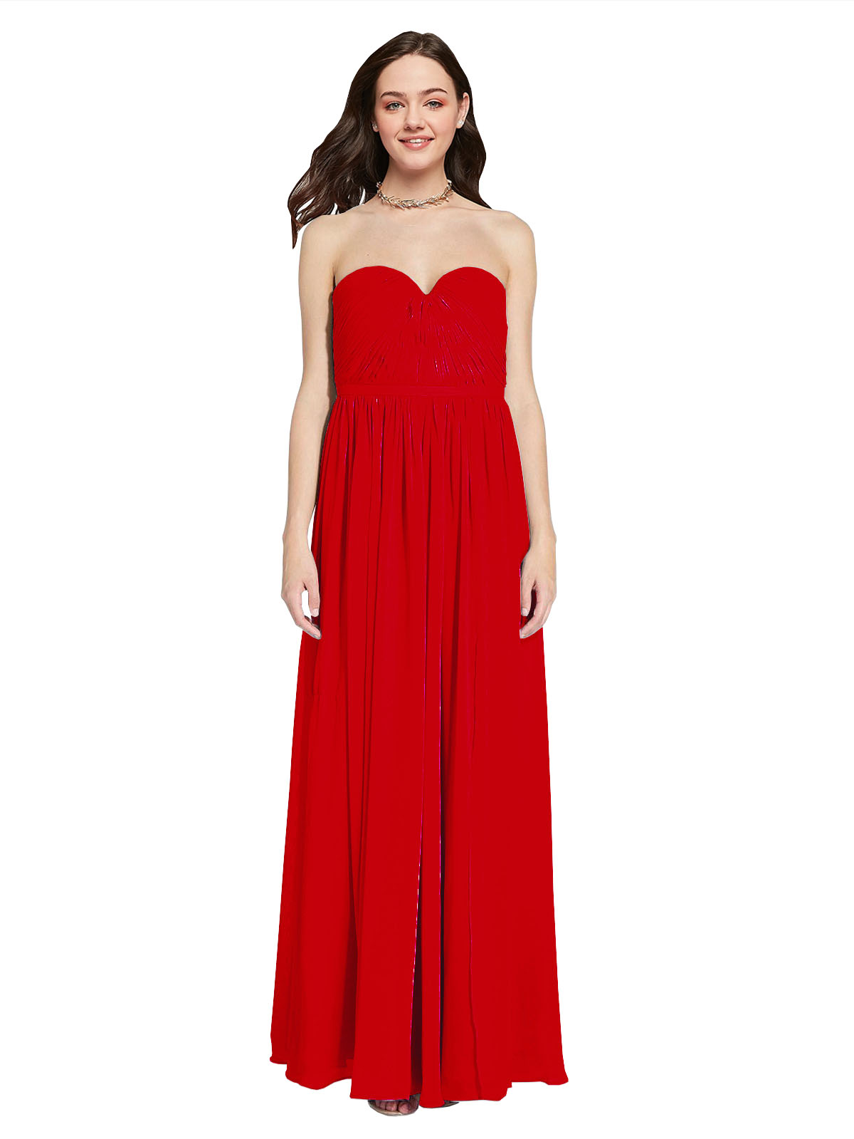 Long A-Line Sweetheart Sleeveless Dark Red Chiffon Bridesmaid Dress Ali
