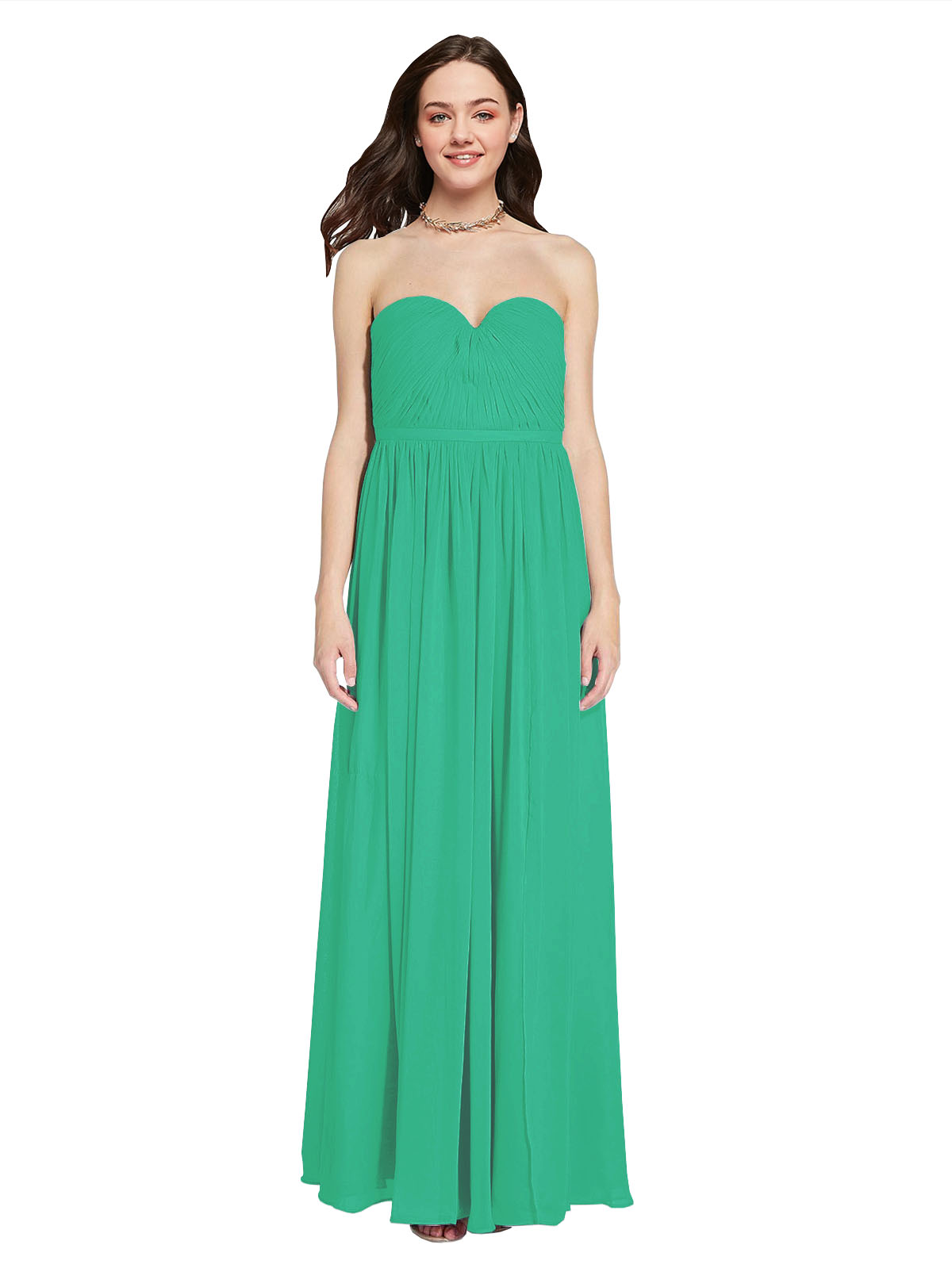 Long A-Line Sweetheart Sleeveless Emerald Green Chiffon Bridesmaid Dress Ali