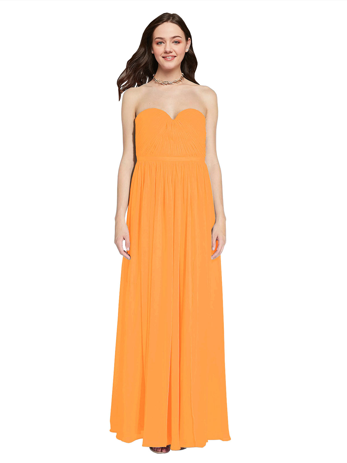 Long A-Line Sweetheart Sleeveless Orange Chiffon Bridesmaid Dress Ali
