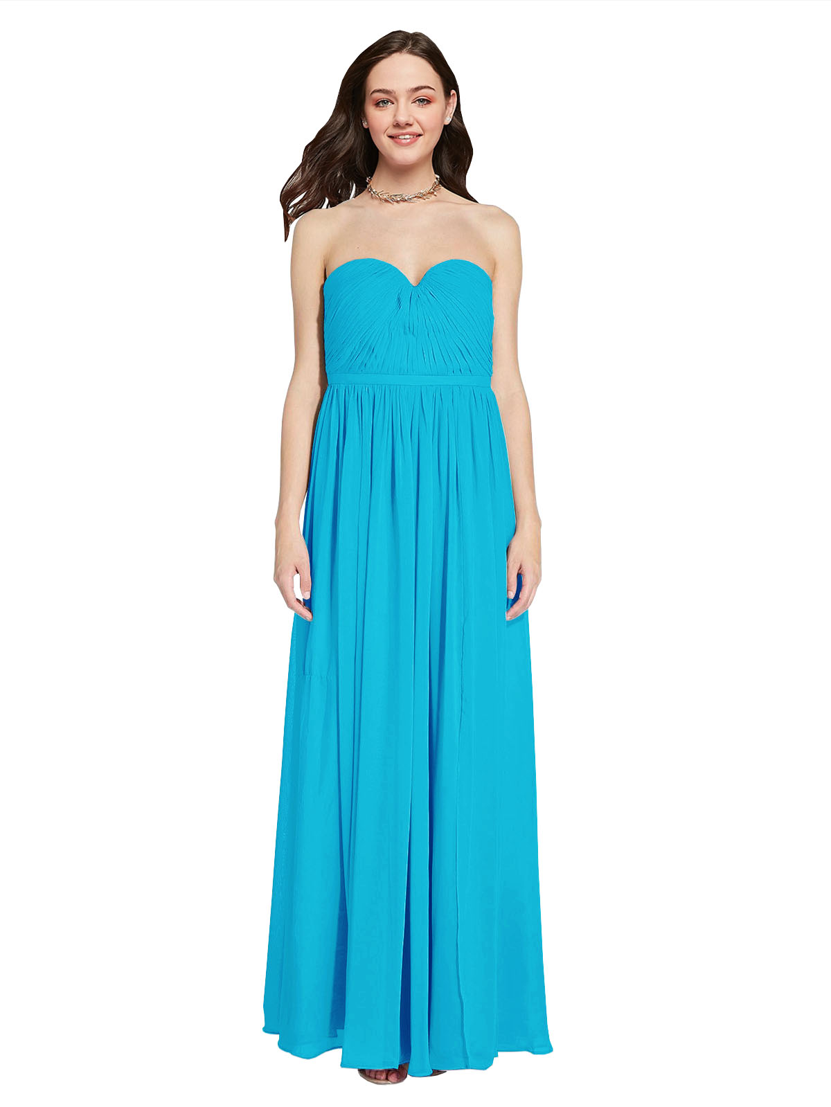 Long A-Line Sweetheart Sleeveless Turquoise Chiffon Bridesmaid Dress Ali