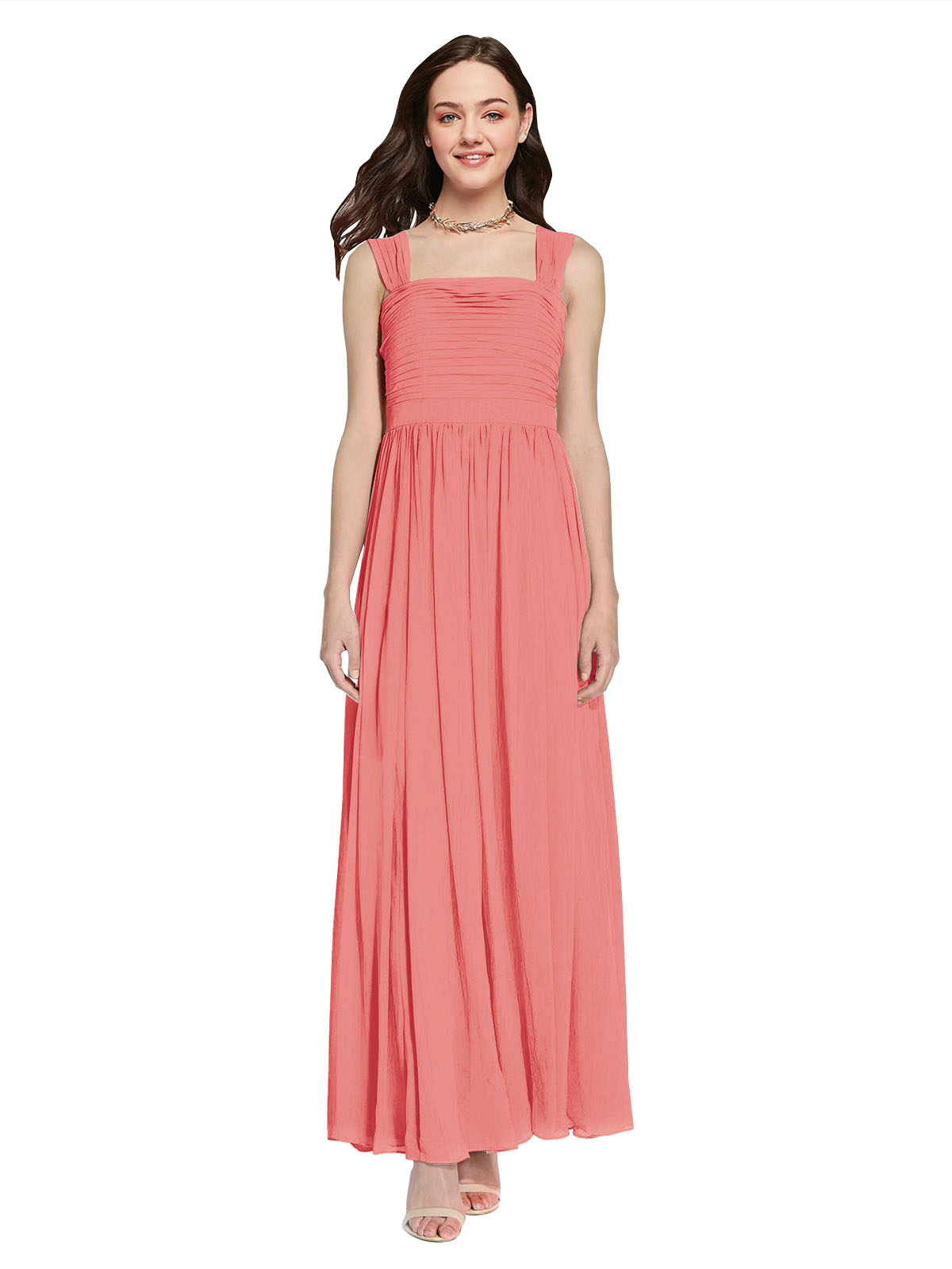 Long A-Line Square Sleeveless Desert Rose Chiffon Bridesmaid Dress Aldridge