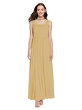 Long A-Line Square Sleeveless Gold Chiffon Bridesmaid Dress Aldridge