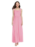 Long A-Line Square Sleeveless Hot Pink Chiffon Bridesmaid Dress Aldridge