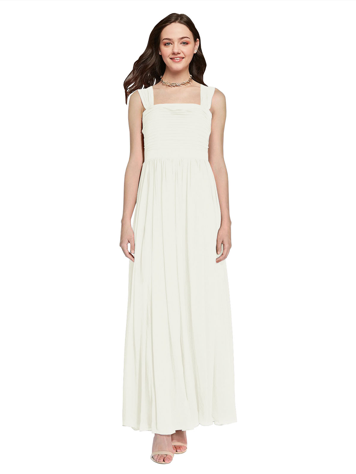 Long A-Line Square Sleeveless Ivory Chiffon Bridesmaid Dress Aldridge