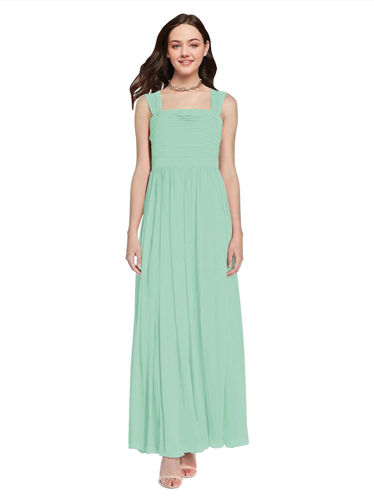 Long A-Line Square Sleeveless Mint Green Chiffon Bridesmaid Dress Aldridge
