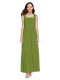 Long A-Line Square Sleeveless Olive Green Chiffon Bridesmaid Dress Aldridge