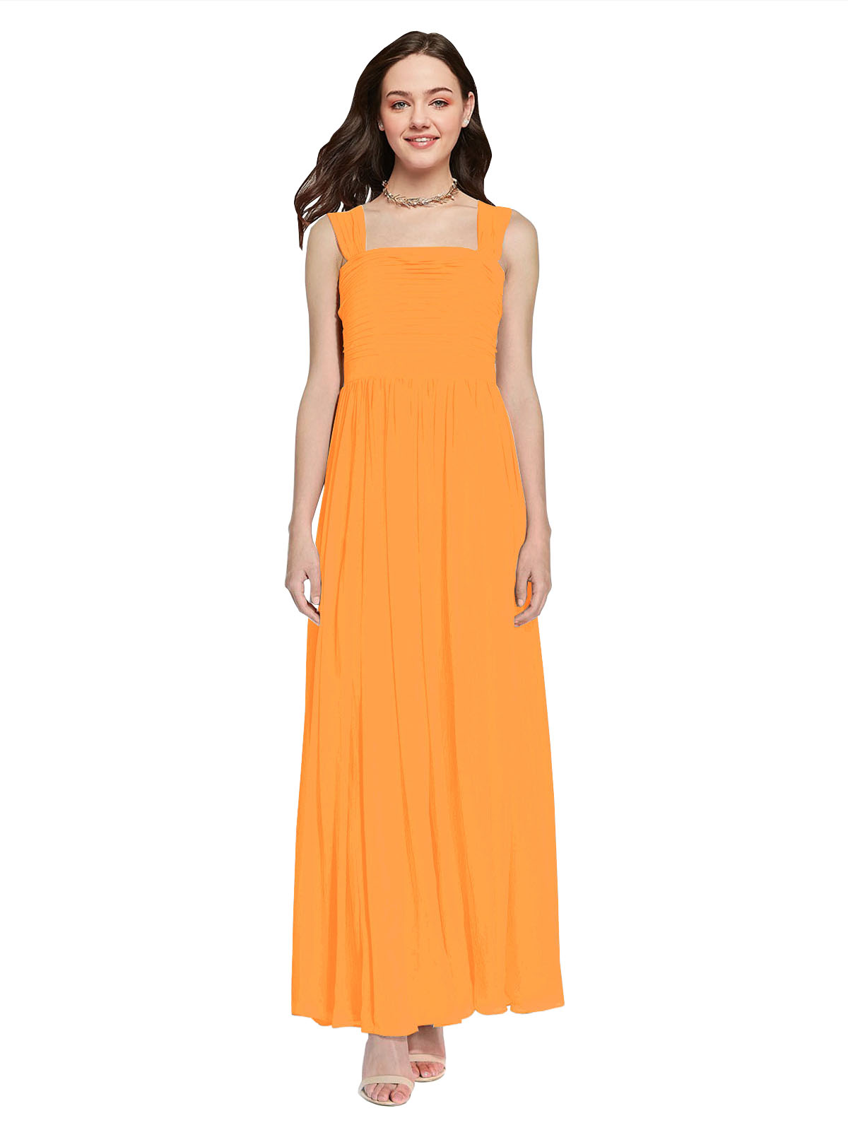 Long A-Line Square Sleeveless Orange Chiffon Bridesmaid Dress Aldridge