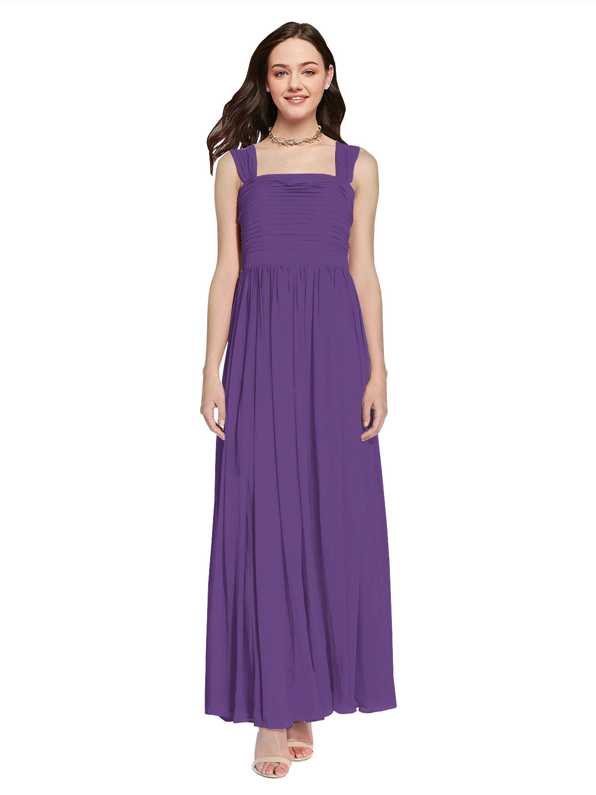 Long A-Line Square Sleeveless Plum Purple Chiffon Bridesmaid Dress Aldridge
