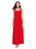 Long A-Line Square Sleeveless Red Chiffon Bridesmaid Dress Aldridge