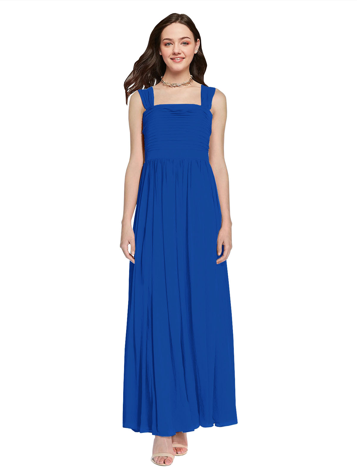 Long A-Line Square Sleeveless Royal Blue Chiffon Bridesmaid Dress Aldridge