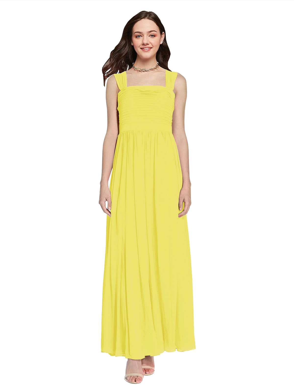 Long A-Line Square Sleeveless Yellow Chiffon Bridesmaid Dress Aldridge
