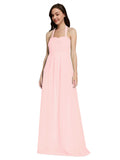 Long A-Line Sweetheart Halter Sleeveless Pink Chiffon Bridesmaid Dress Lottie