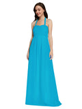 Long A-Line Sweetheart Halter Sleeveless Turquoise Chiffon Bridesmaid Dress Lottie