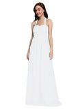 Long A-Line Sweetheart Halter Sleeveless White Chiffon Bridesmaid Dress Lottie