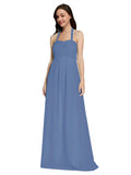 Long A-Line Sweetheart Halter Sleeveless Windsor Blue Chiffon Bridesmaid Dress Lottie