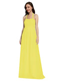 Long A-Line Sweetheart Halter Sleeveless Yellow Chiffon Bridesmaid Dress Lottie