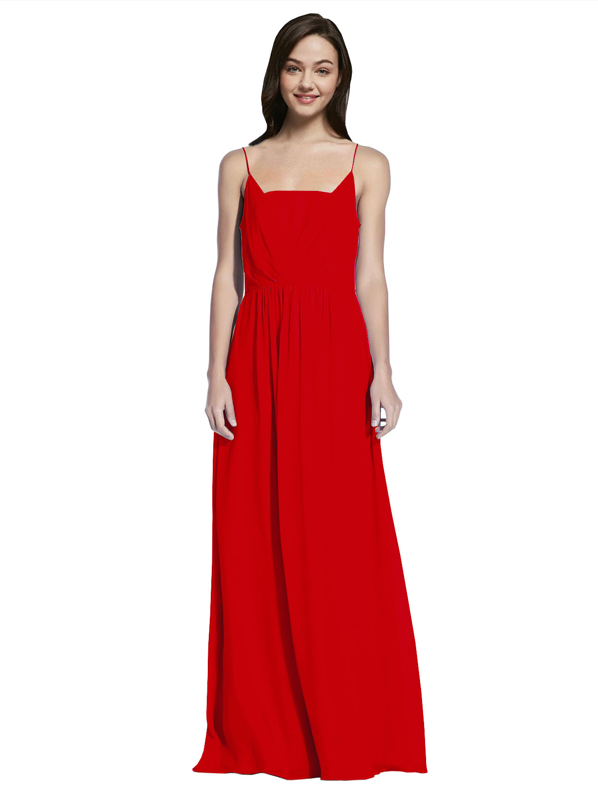 Long A-Line Spaghetti Straps Sleeveless Dark Red Chiffon Bridesmaid Dress Owen