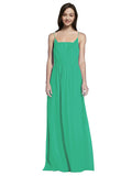 Long A-Line Spaghetti Straps Sleeveless Emerald Green Chiffon Bridesmaid Dress Owen
