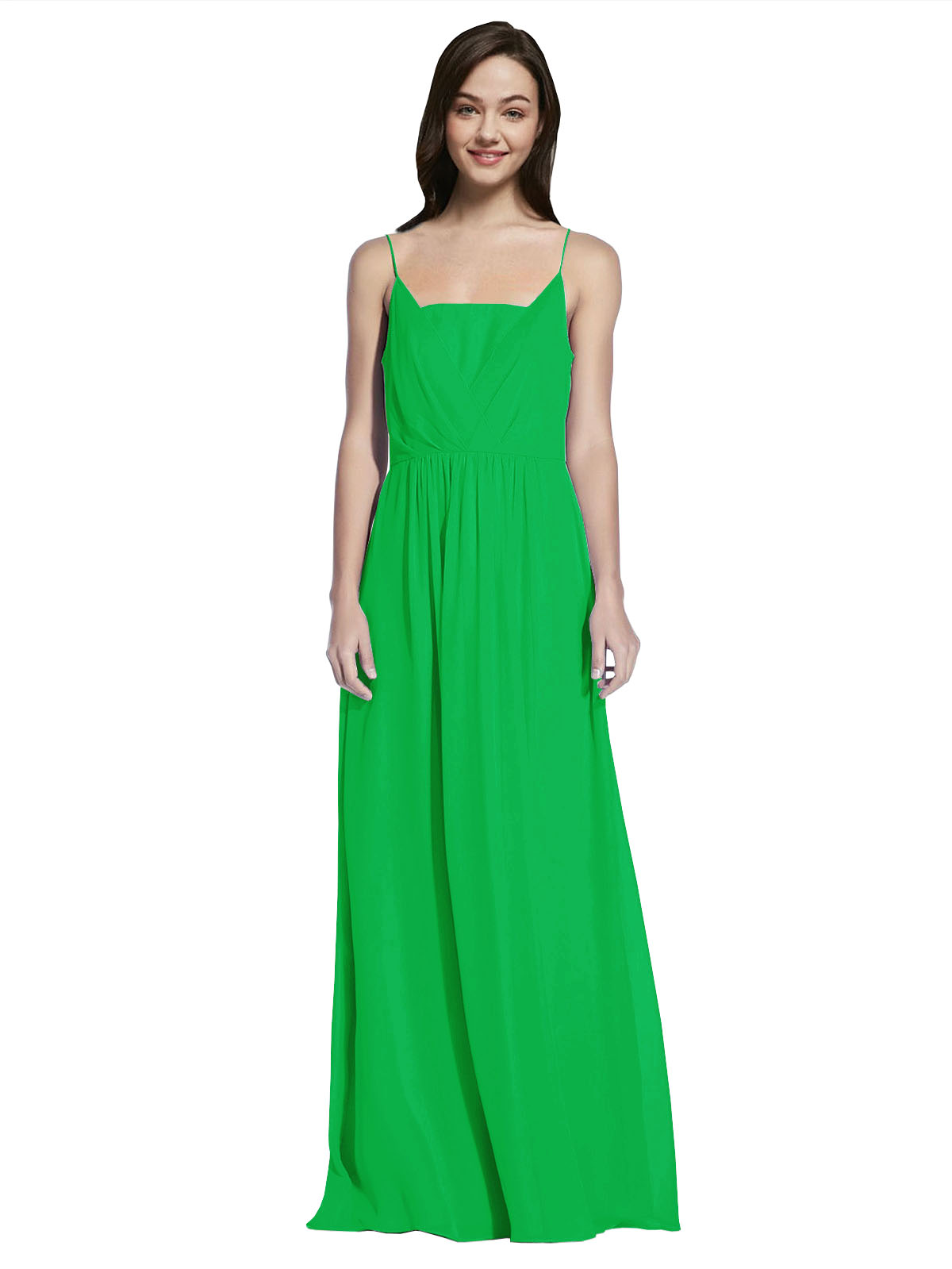 Long A-Line Spaghetti Straps Sleeveless Green Chiffon Bridesmaid Dress Owen