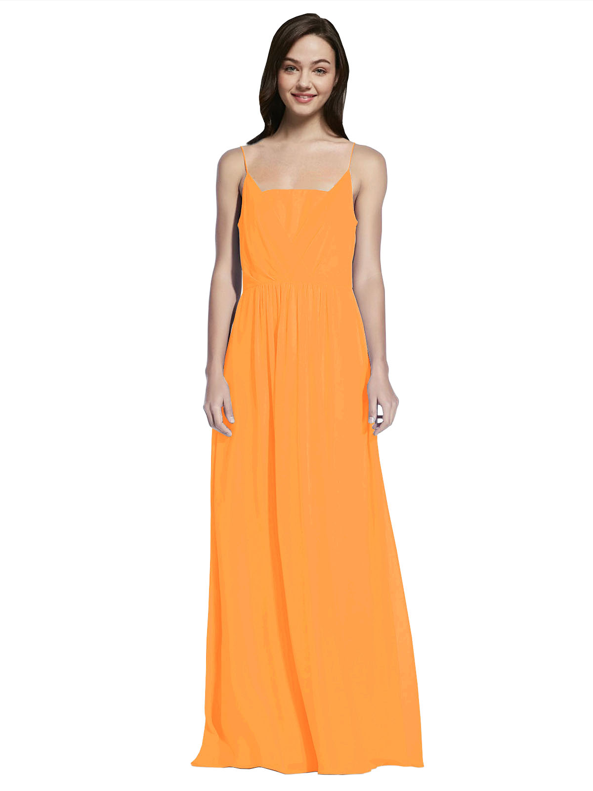 Long A-Line Spaghetti Straps Sleeveless Orange Chiffon Bridesmaid Dress Owen
