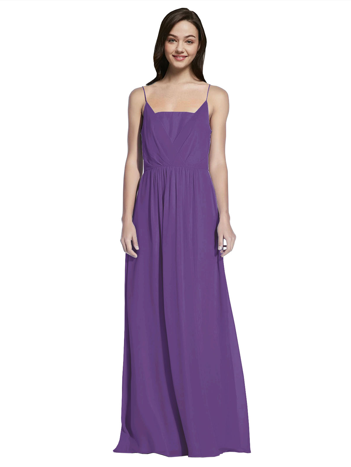 Long A-Line Spaghetti Straps Sleeveless Plum Purple Chiffon Bridesmaid Dress Owen