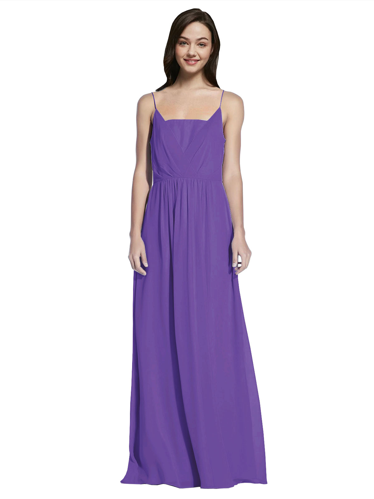 Long A-Line Spaghetti Straps Sleeveless Purple Chiffon Bridesmaid Dress Owen