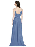 Long A-Line Spaghetti Straps Sleeveless Windsor Blue Chiffon Bridesmaid Dress Owen
