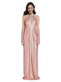 Rose Gold High Neck Halter Long Sleeveless Sequin Bridesmaid Dress Duran