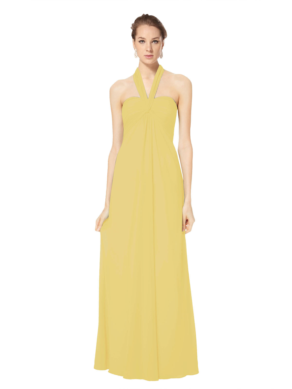 Long Empire Halter Sleeveless Daffodil Chiffon Bridesmaid Dress Kennedy