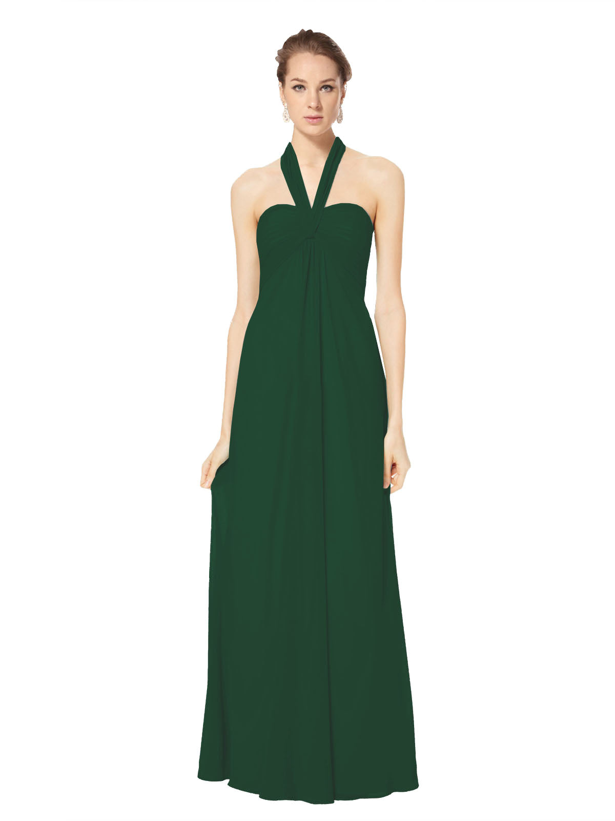Long Empire Halter Sleeveless Dark Green Chiffon Bridesmaid Dress Kennedy