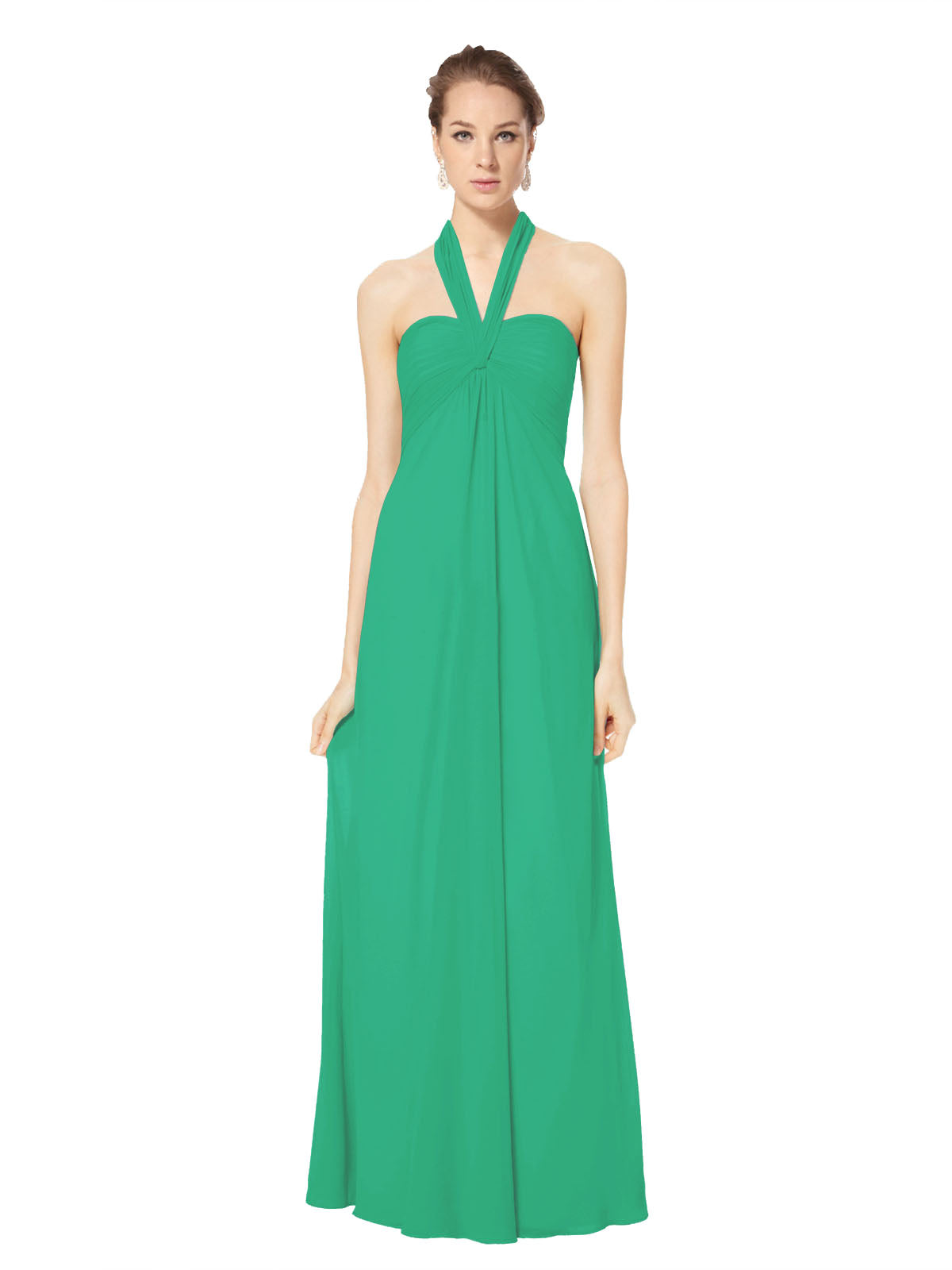 Long Empire Halter Sleeveless Emerald Green Chiffon Bridesmaid Dress Kennedy