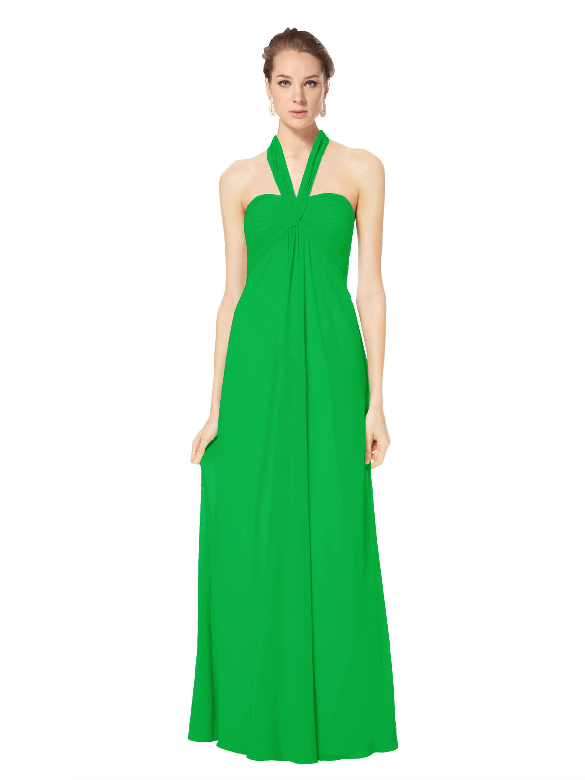 Long Empire Halter Sleeveless Green Chiffon Bridesmaid Dress Kennedy