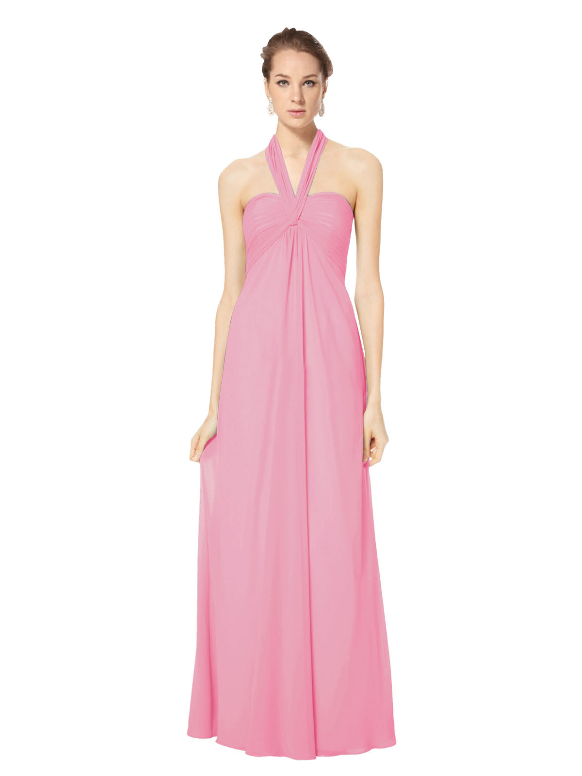 Long Empire Halter Sleeveless Hot Pink Chiffon Bridesmaid Dress Kennedy
