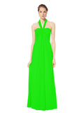Long Empire Halter Sleeveless Lime Green Chiffon Bridesmaid Dress Kennedy